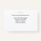 Aangepaste werknemer ID-badge met foto en barcode Badge (Achterkant)