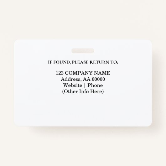 Aangepaste werknemer ID-badge met foto en barcode Badge (Achterkant)