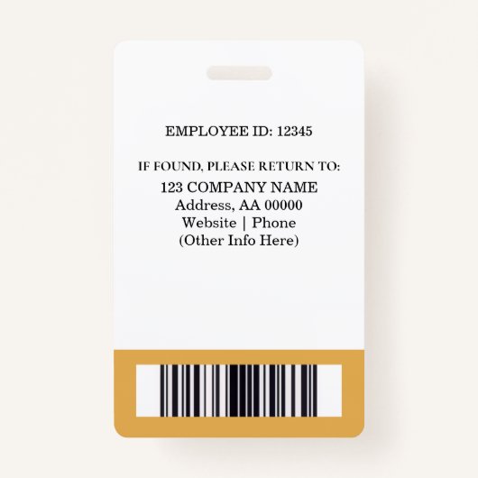 Aangepaste werknemer ID-badge met foto en barcode Badge (Achterkant)