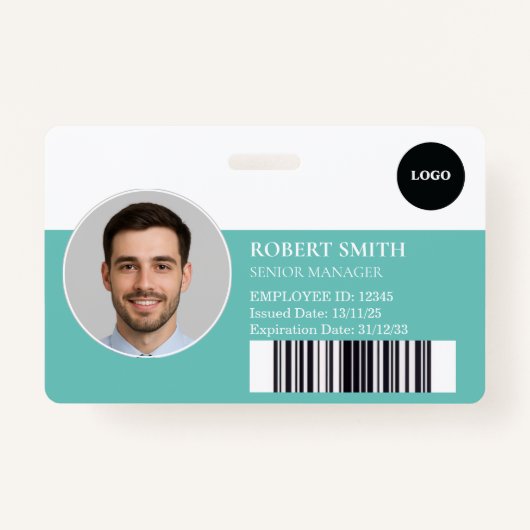 Aangepaste werknemer ID-badge met foto en barcode Badge (Voorkant)