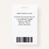 Aangepaste werknemer ID-badge met foto en barcode Badge (Achterkant)