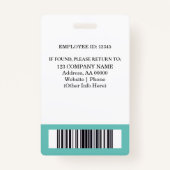 Aangepaste werknemer ID-badge met foto en barcode Badge (Achterkant)