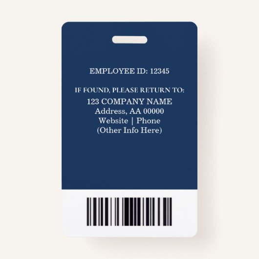 Aangepaste werknemer ID-badge met foto en barcode Badge (Achterkant)