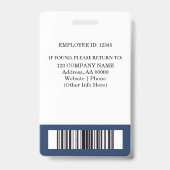 Aangepaste werknemer ID-badge met foto en barcode Badge (Achterkant)