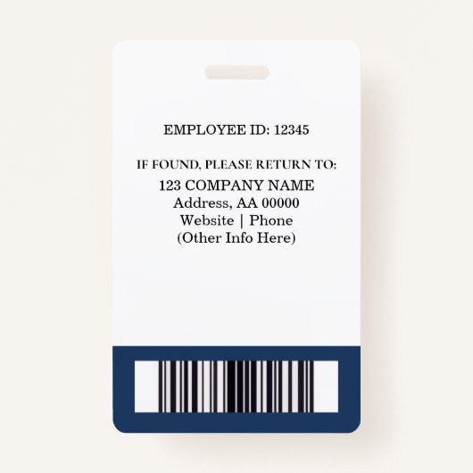 Aangepaste werknemer ID-badge met foto en barcode Badge (Achterkant)