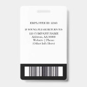 Aangepaste werknemer ID-badge met foto en barcode Badge (Achterkant)