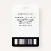 Aangepaste werknemer ID-badge met foto en barcode Badge (Achterkant)