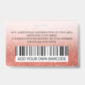 Aangepaste Werknemer, Logo Naambadge | Roze Glitte Badge (Achterkant)