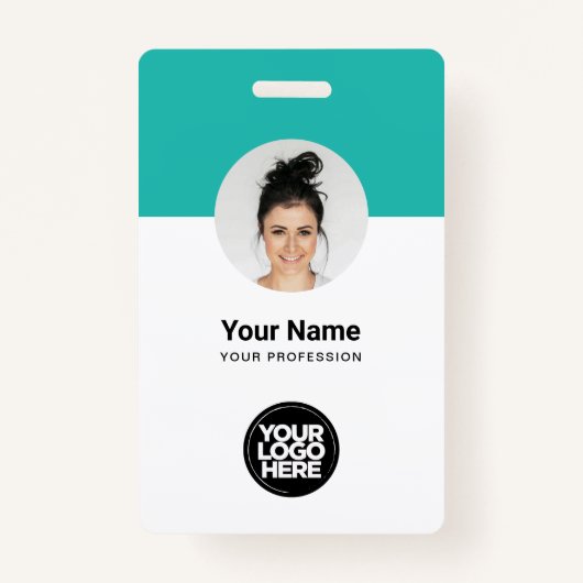 Aangepaste werknemer Modern ID Kaart Turquoise QR Badge (Voorkant)