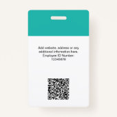 Aangepaste werknemer Modern ID Kaart Turquoise QR Badge (Achterkant)
