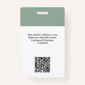 Aangepaste werknemer Moderne id Kaart Sage Green Q Badge (Achterkant)