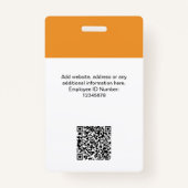 Aangepaste werknemer Moderne ID Kaart Tangerine QR Badge (Achterkant)