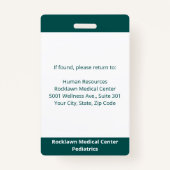 Aangepaste werknemer Photo Blue-Green White Medica Badge (Achterkant)