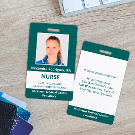 Aangepaste werknemer Photo Blue-Green White Medica Badge