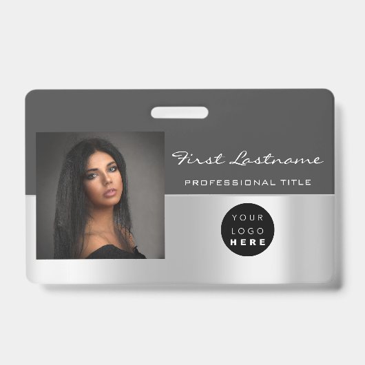 Aangepaste werknemersbarcode logo naam scanner gri badge (Voorzijde)