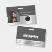 Aangepaste werknemersbarcode logo naam scanner gri badge (Voor- en achterkant)