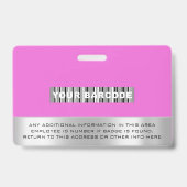 Aangepaste werknemersbarcode-logo naam scanner roz badge (Achterkant)