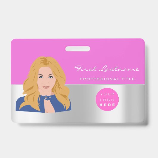 Aangepaste werknemersbarcode-logo naam scanner roz badge (Voorzijde)