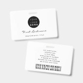 Aangepaste werknemersbarcode logo naam zwart wit badge (Voor- en achterkant)