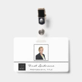 Aangepaste werknemersbarcode logonaam zwart zilver badge (Voorzijde met clip)