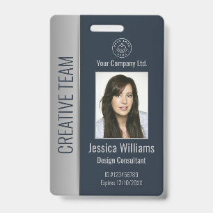 Aangepaste Werknemersfoto Bar Code Logo Naam Blauw Badge