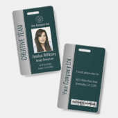 Aangepaste Werknemersfoto Bar Code Logo Naam Groen Badge (Voor- en achterkant)