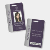 Aangepaste Werknemersfoto Bar Code Logo Naam Paars Badge (Voor- en achterkant)