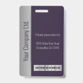 Aangepaste Werknemersfoto Bar Code Logo Naam Paars Badge (Achterkant)