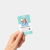 Aangepaste Werknemersfoto, Barcode Logo Aqua Blauw Badge (Handheld)