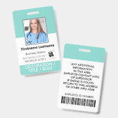 Aangepaste Werknemersfoto, Barcode Logo Aqua Blauw Badge (Voor- en achterkant)
