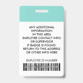 Aangepaste Werknemersfoto, Barcode Logo Aqua Blauw Badge (Achterkant)