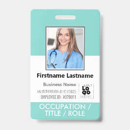 Aangepaste Werknemersfoto, Barcode Logo Aqua Blauw Badge