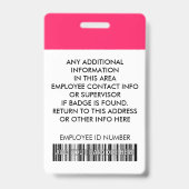 Aangepaste Werknemersfoto, Barcode, Logo Hot Pink  Badge (Achterkant)