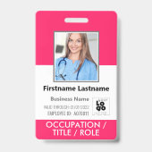 Aangepaste Werknemersfoto, Barcode, Logo Hot Pink  Badge (Voorzijde)