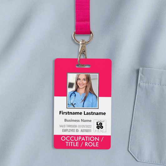Aangepaste Werknemersfoto, Barcode, Logo Hot Pink  Badge