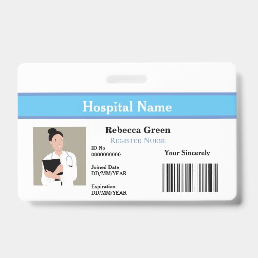 Aangepaste Werknemersfoto Barcode Verpleegster Dok Badge (Voorzijde)