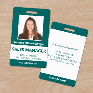 Aangepaste Werknemersfoto Blauwgroene Witte ID Badge