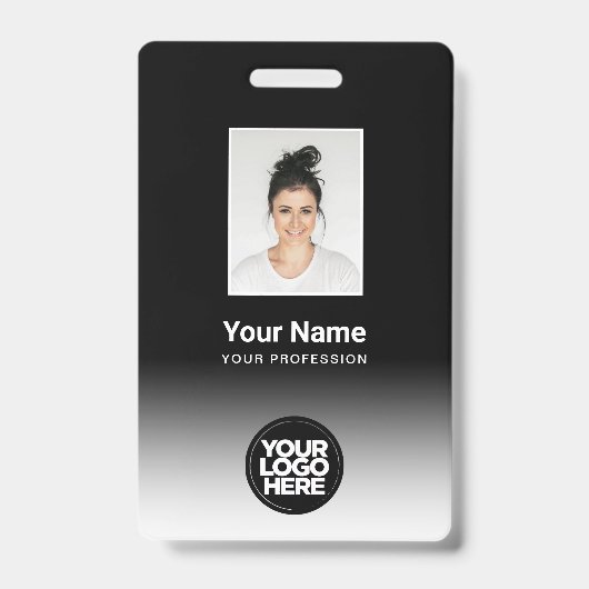 Aangepaste Werknemersfoto Gradiënt Zwart Wit Badge (Voorzijde)