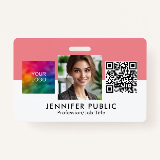 Aangepaste werknemersfoto hier Business Logo QR-co Badge (Voorkant)