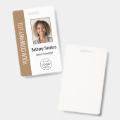 Aangepaste Werknemersfoto, Logo, Naam Bruin Badge (Voor- en achterkant)