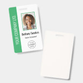 Aangepaste Werknemersfoto, Logo, Naam Groen Badge (Voor- en achterkant)