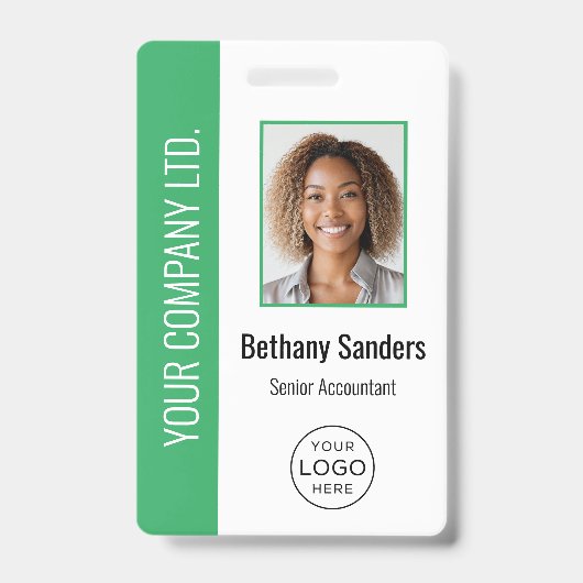 Aangepaste Werknemersfoto, Logo, Naam Groen Badge (Voorzijde)