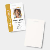 Aangepaste Werknemersfoto, Logo, Naam Mosterdgeel Badge (Voor- en achterkant)