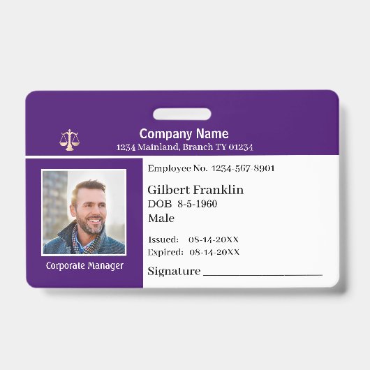 Aangepaste Werknemersfoto Logo Streepjescode Naam Badge (Voorzijde)