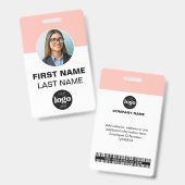 Aangepaste Werknemersfoto | Naam, Logo, Streepjesc Badge (Voor- en achterkant)