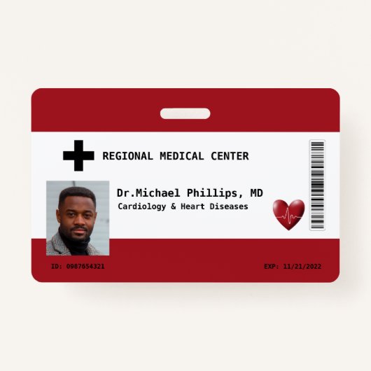 Aangepaste werknemersfoto, naam, streepjescode, Lo Badge (Voorkant)