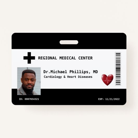 Aangepaste werknemersfoto, naam, streepjescode, Lo Badge (Voorkant)