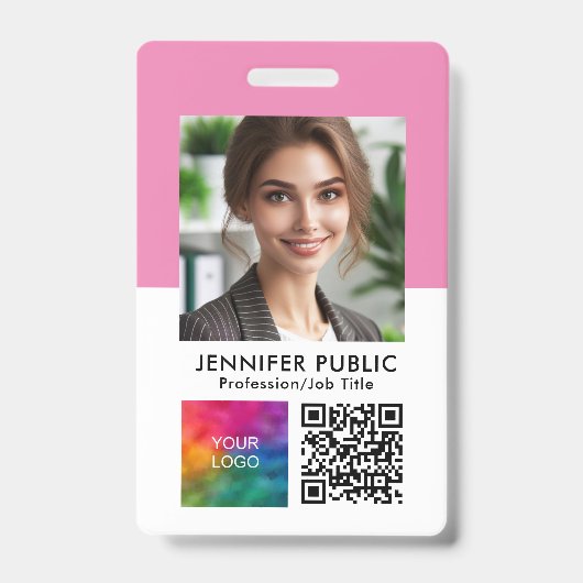 Aangepaste Werknemersfoto QR-code Logo Naam En Fun Badge (Voorzijde)