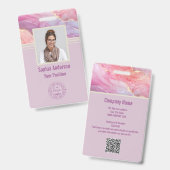 Aangepaste werknemersfoto QR-code paars modern mar Badge (Voor- en achterkant)