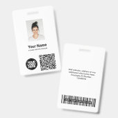 Aangepaste Werknemersfoto, Qr- en Barcodestructuur Badge (Voor- en achterkant)
